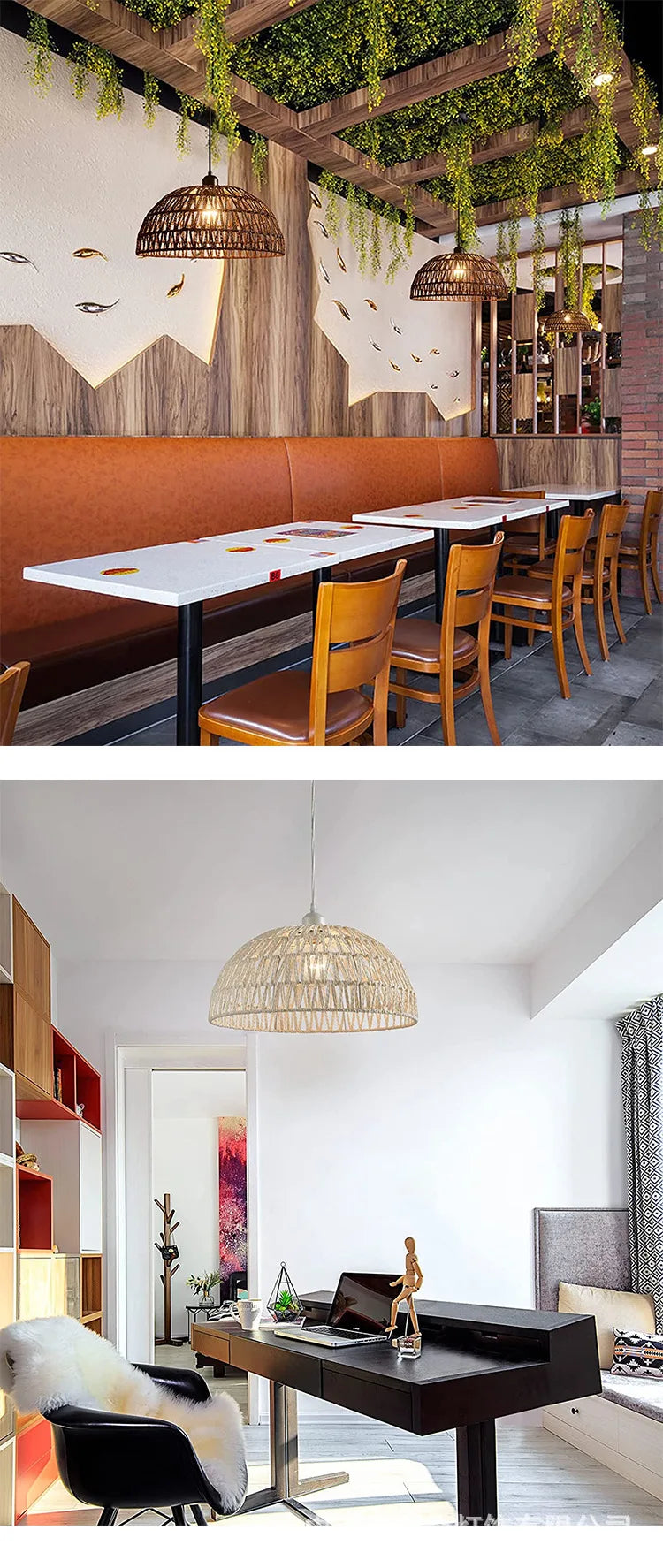 Mais novo estilo japonês corda de cânhamo tecida luzes pendentes B&B restaurante pastoral sala de chá pousada bar quarto rattan iluminação interna Quente