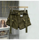 Shorts jeans de bolso grande para mulheres elásticas finas 2024 novas calças cargo curtas de cintura alta primavera/verão para meninas legais calças jeans quentes