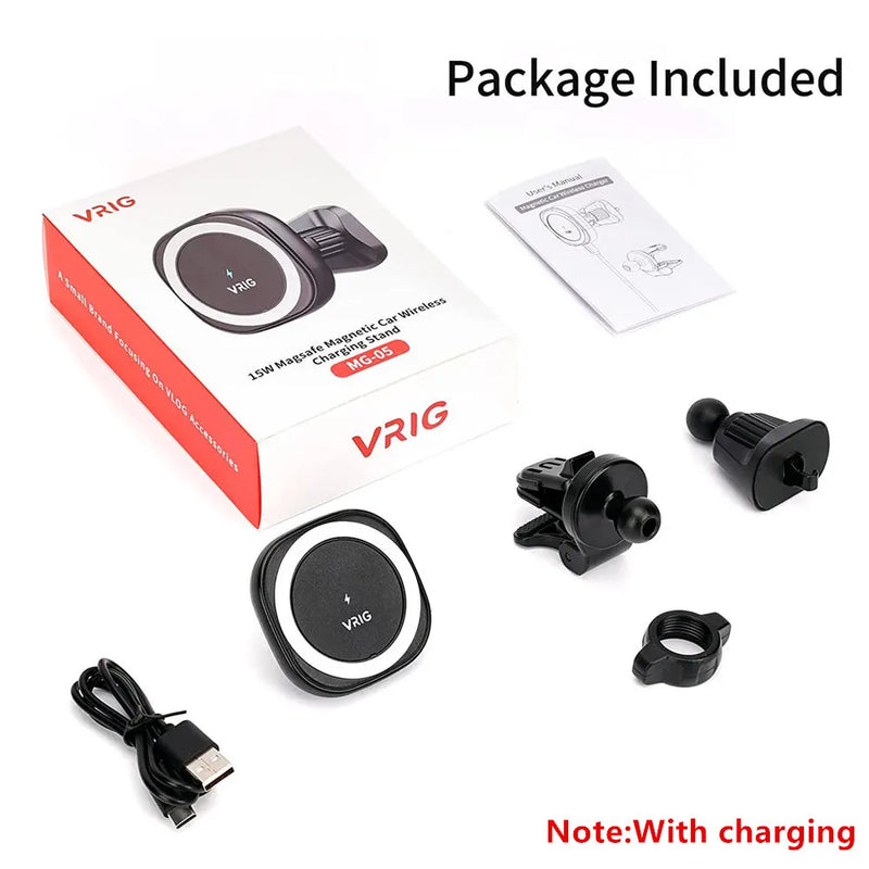Suporte Magnético para Carro com Carregador Sem Fio VRIG para iPhone 14 13 12 Series com Carregamento Rápido na Ventoinha