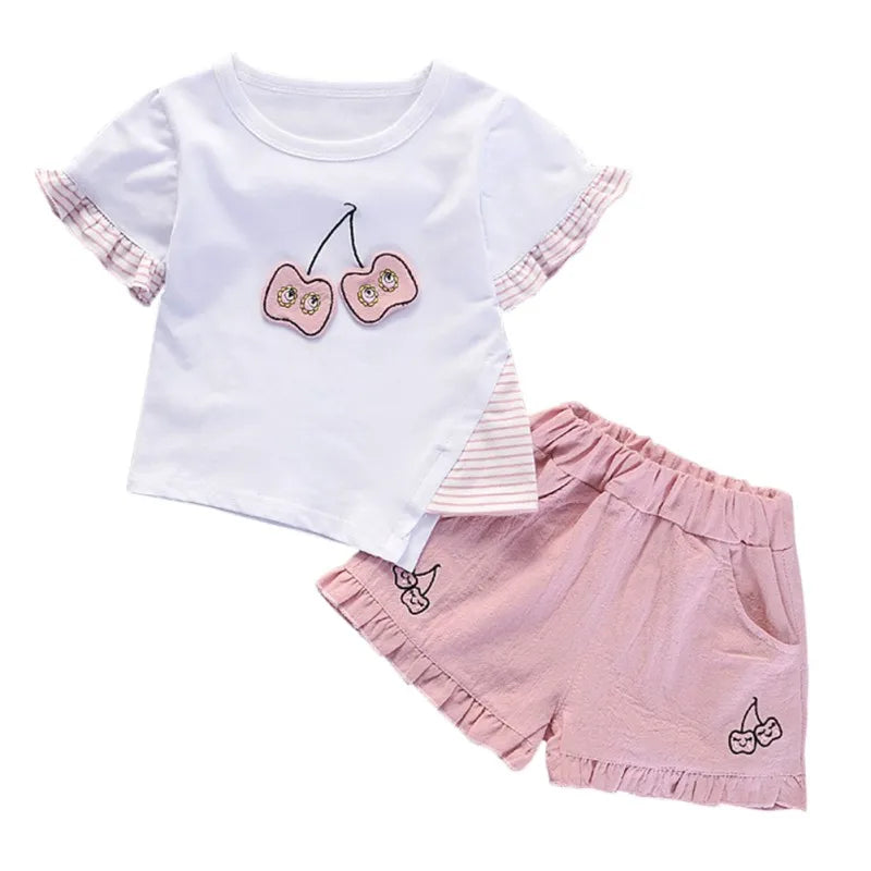 2 Pcs Criança Bebê Crianças Meninas Conjunto de Roupas de Manga Curta T-shirt Tops + Shorts Outfit Crianças Algodão Tops Calças Set