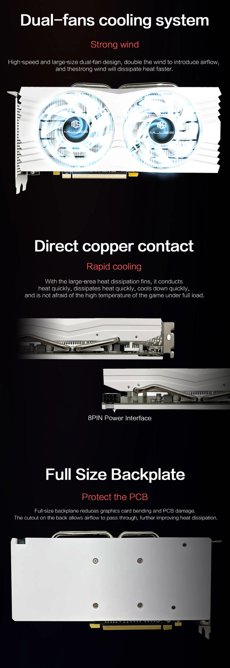 Brasil em Estoque Placa de Vídeo MLLSE AMD Radeon RX 580 8GB GDDR5 256-bit 2048SP PCIe 3.0 x16 para Desktops Placa de Video para Jogos