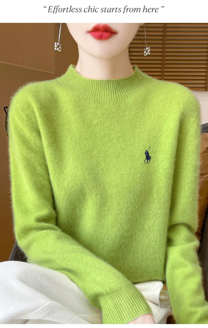 2025 Outono/Inverno Feminino Novo Moletom Com Capuz De Caxemira Elegante Bordado Meio Alto Gola Macia Caxemira Explosiva100% Lã Australiana