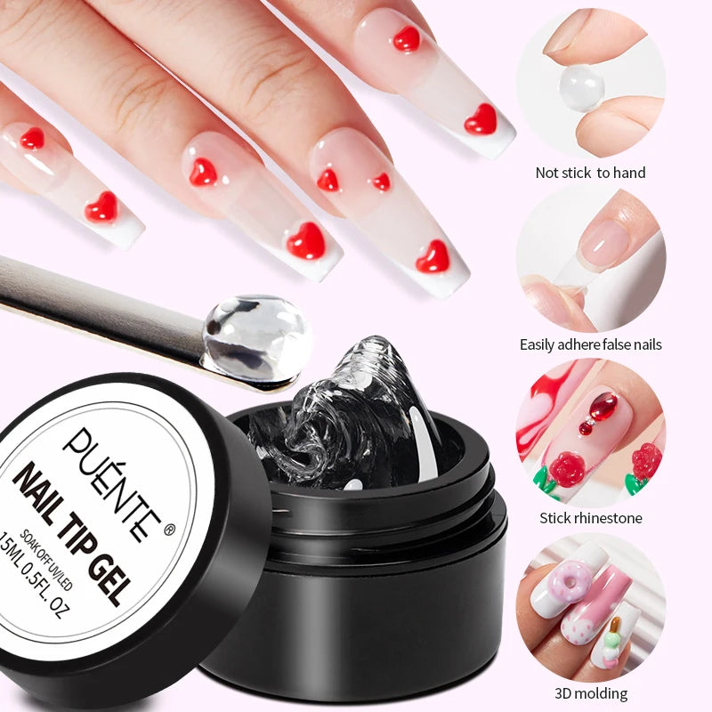 Esmalte em Gel Autonivelante 15ML Livre de Hema Gel Transparente Rígido Extensão de Unhas Modelagem 3D Cola para Strass Removedor de Verniz UV