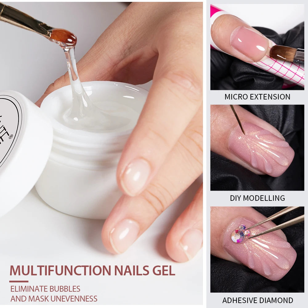Esmalte em Gel Autonivelante 15ML Livre de Hema Gel Transparente Rígido Extensão de Unhas Modelagem 3D Cola para Strass Removedor de Verniz UV