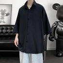 Camisa de manga curta de verão para homens de grandes dimensões preto branco camisa streetwear coreano solto camisas de seda de gelo dos homens camisa casual m-3xl