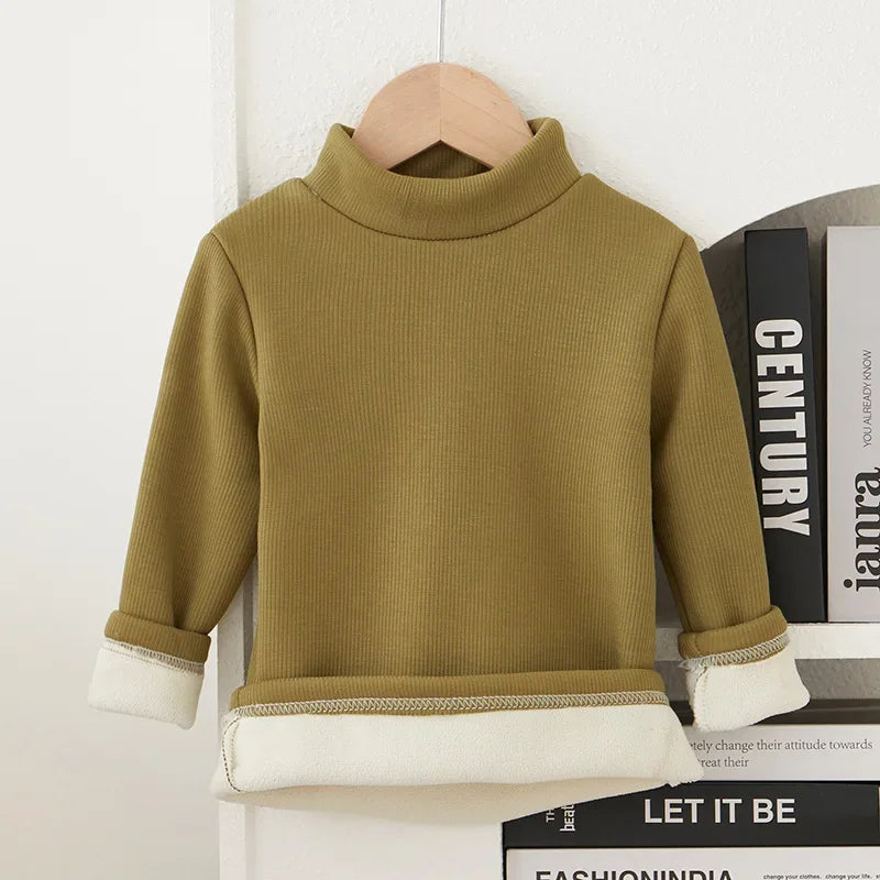 Camisa de fundo infantil outono/inverno Nova camiseta quente com fundo para homens e mulheres Roupas de pelúcia de bebê engrossadas
