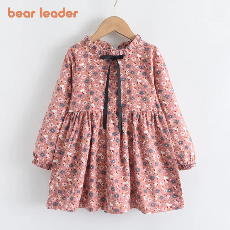 Urso Líder Novo Outono Meninas Vestido Primavera Crianças Princesa Vestido Casual Trajes Florais Crianças Roupas Flores Vestidos 2-8 Anos