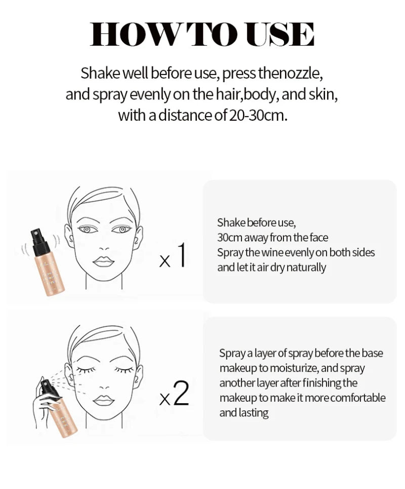 Spray Iluminador com Glitter Perolado, Óleo Loção