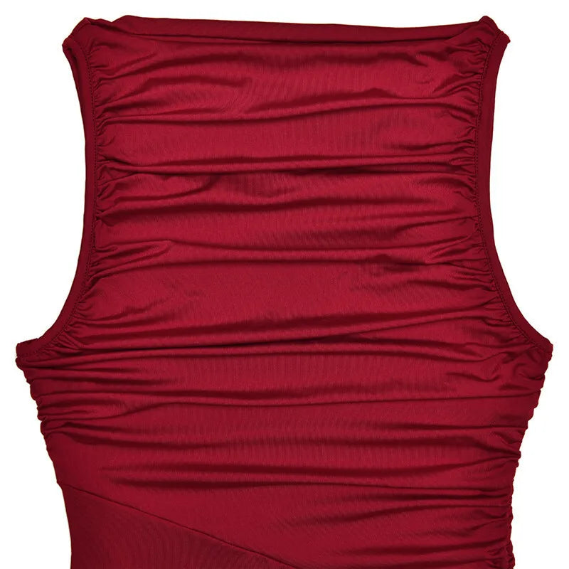 Mozision Elegante Sem Mangas Maxi Vestido Para As Mulheres Moda Sólida Barco Pescoço Tanque Vestidos Senhoras Sexy Ruched Vestido Longo Novo Vestido
