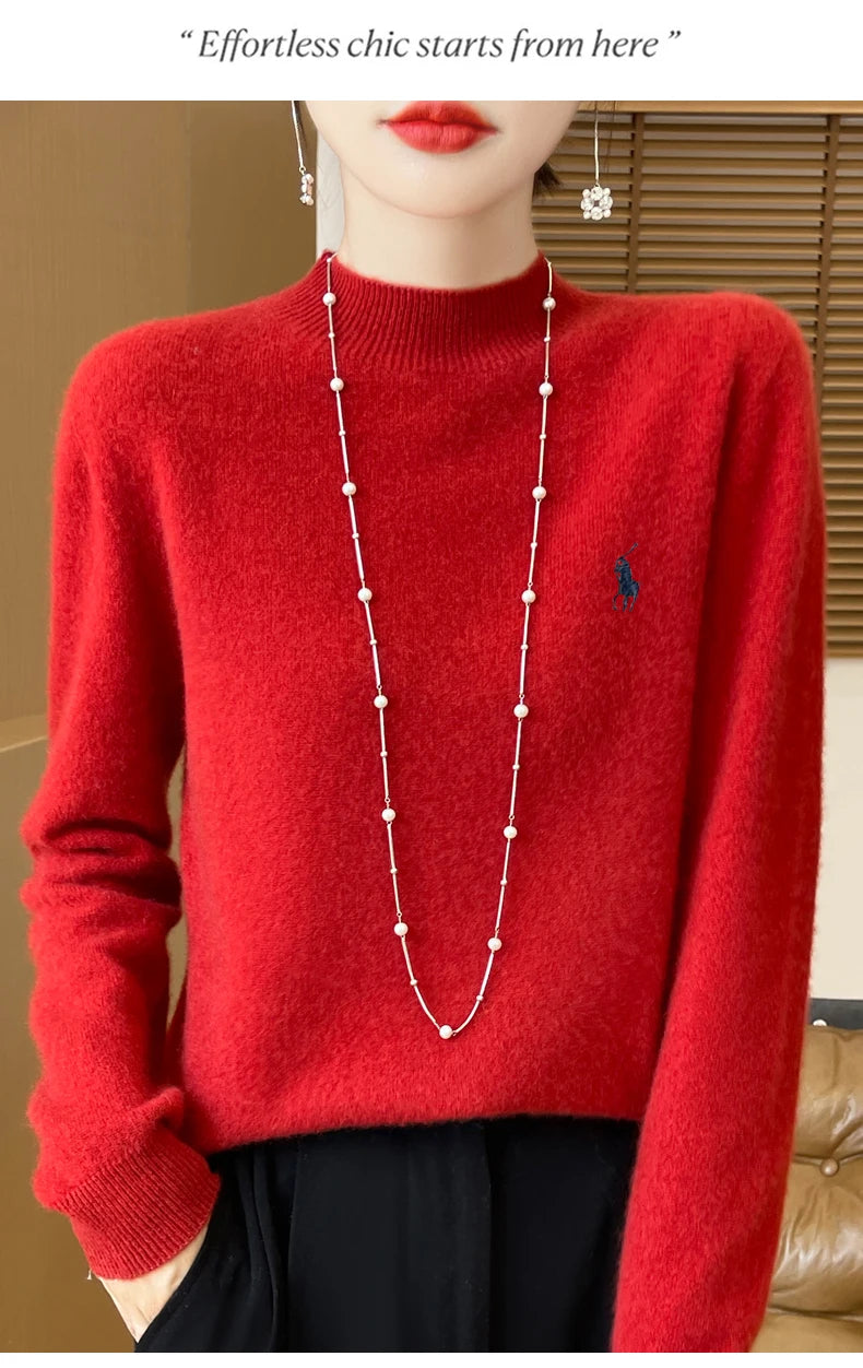 2025 Outono/Inverno Feminino Novo Moletom Com Capuz De Caxemira Elegante Bordado Meio Alto Gola Macia Caxemira Explosiva100% Lã Australiana