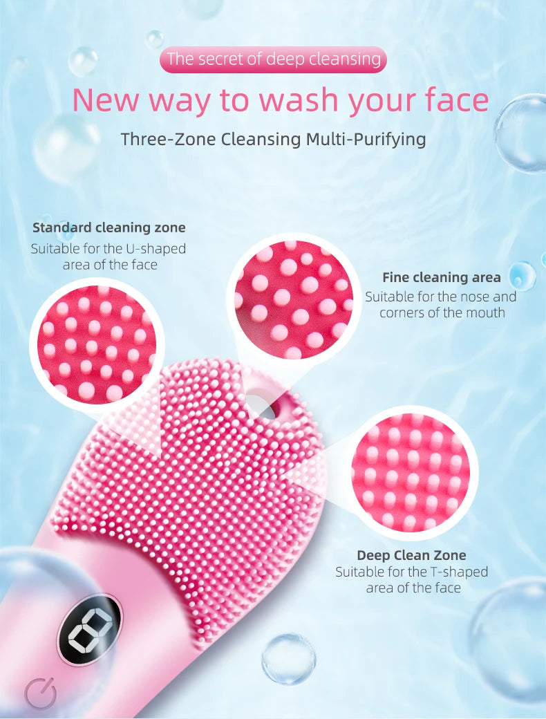 Escova Facial Ultrassônica Elétrica 9 Velocidades, Limpador de Pele Sônica com Vibração de Alta Frequência, Rosto de Silicone Recarregável