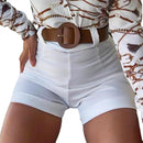 Shorts Femininos Bottoms Hot Pants Verão Chic Cor Sólida Zíper Traseiro Hot Pants Cintura Alta Cor Sólida Zíper Traseiro Slim Shorts