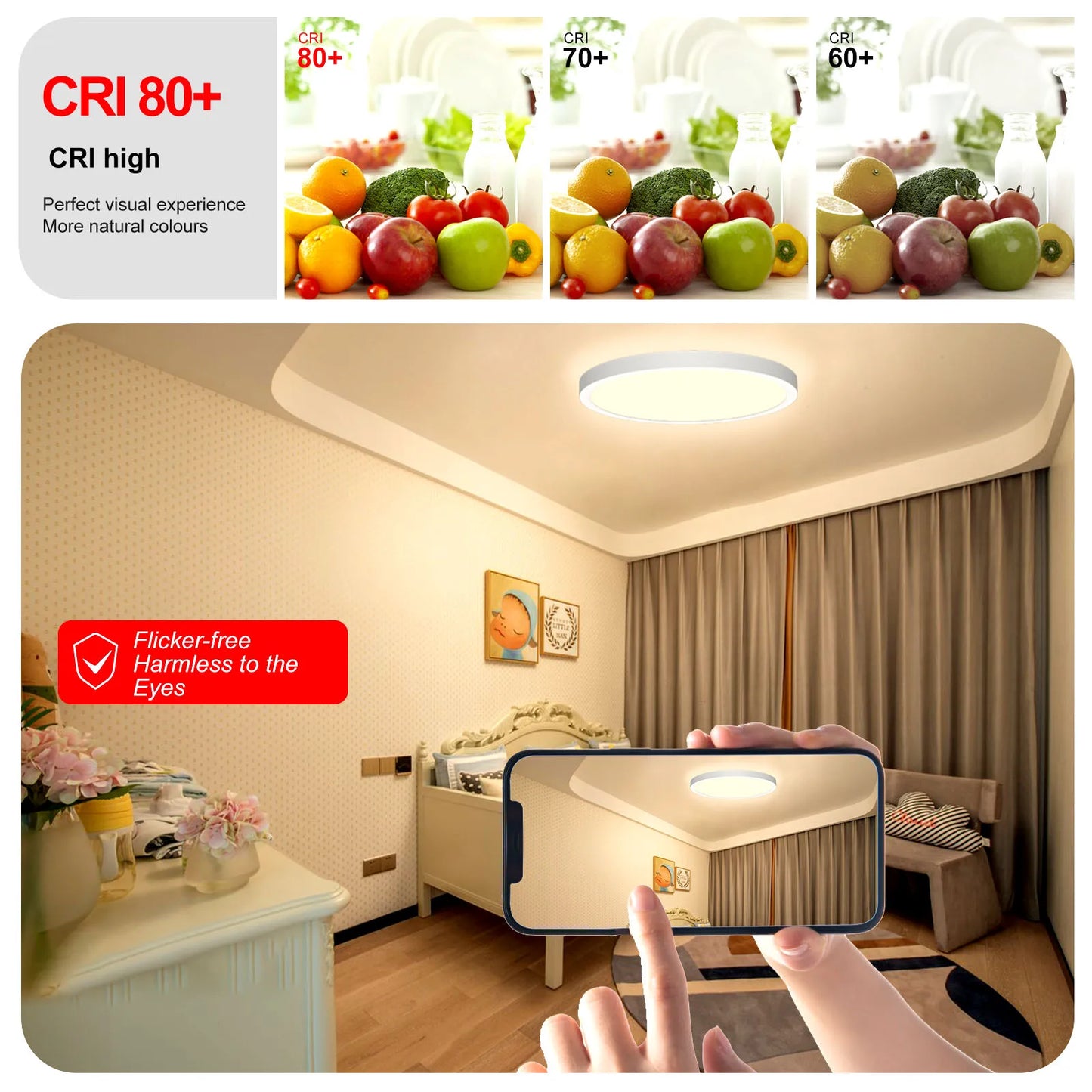 Luz de teto LED 220V regulável com controle remoto 24W 2700LM RGB 3000K-6500K Lâmpada redonda de teto para sala de estar Quarto