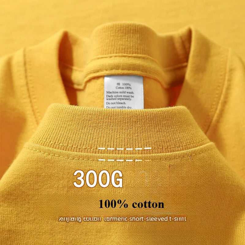 Camiseta de algodão de verão resistente 300 gramas algodão puro americano manga curta camiseta masculina casual base top camiseta grande