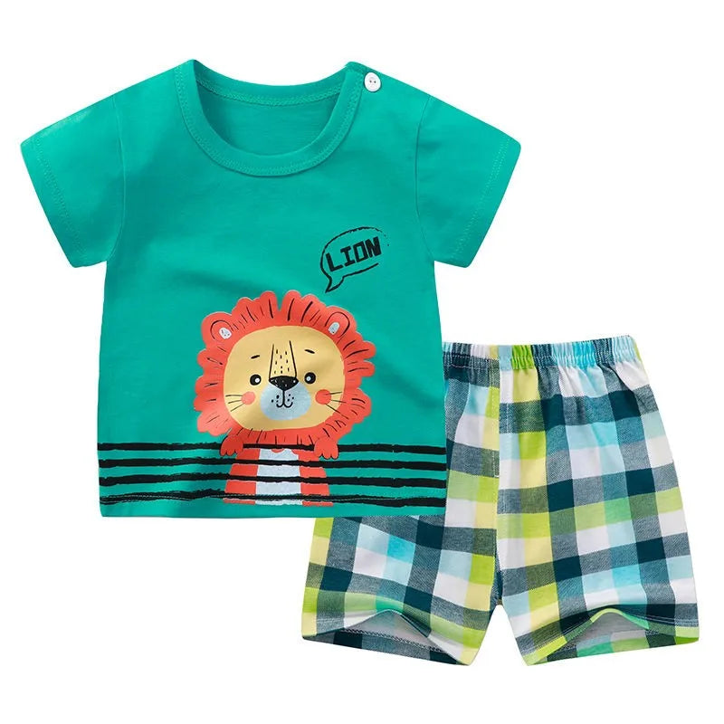 Conjuntos de roupas infantis Meninos Cartoon Print Tshirt Simples Moda Tees Shorts Novos Tops Bonitos Fatos de Treino Crianças Manga Curta Tops Shorts