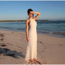 Elegante Plissado Halter Vestidos Longos Mulheres Retro Sexy Slim Sem Mangas Sem Encosto Vestido de Praia Feminino Chic Party Holiday Vestidos