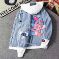 Lilo&stitch Hip Hop Jaquetas Jeans com Capuz para Homens Roupas Femininas Outono Inverno Jaqueta Masculina Patchwork Jaqueta Jeans Streetwear Roupas