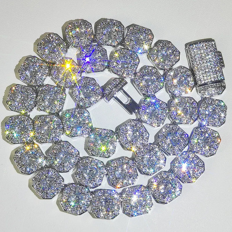 10 / 12MM Clustered Tennis Chain para Homens Colar Hip Hop Iced Out Zircônia Latão Rapper Rock Gargantilha Jóias