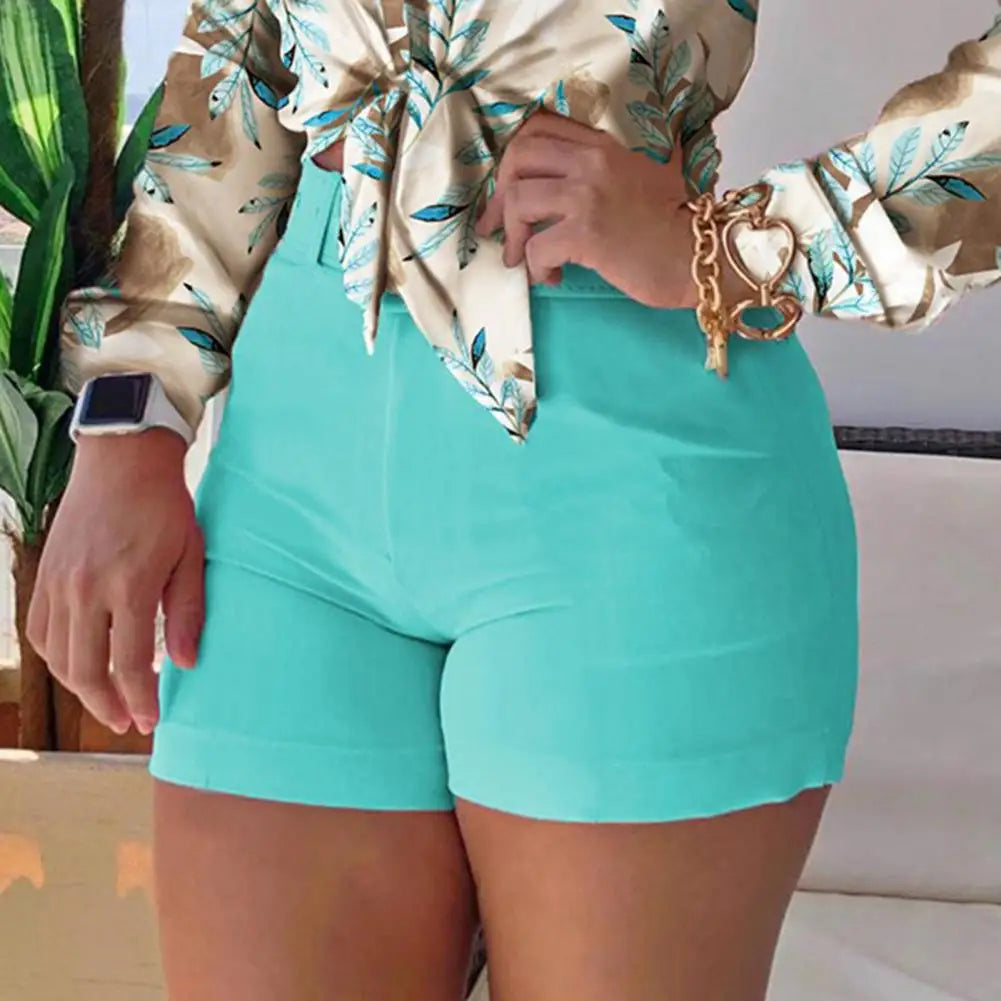 Shorts Femininos Bottoms Hot Pants Verão Chic Cor Sólida Zíper Traseiro Hot Pants Cintura Alta Cor Sólida Zíper Traseiro Slim Shorts