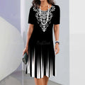 Moda Listrada Mulher Roupas Vestidos Simplicidade Imprimir Manga Curta Vestido Feminino Elegante Preto Feminino Vestido Longo Pulôver 2024