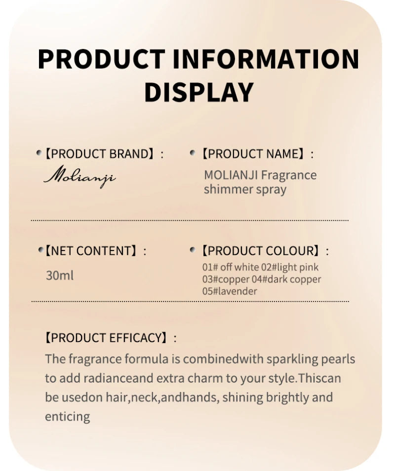 Spray Iluminador com Glitter Perolado, Óleo Loção