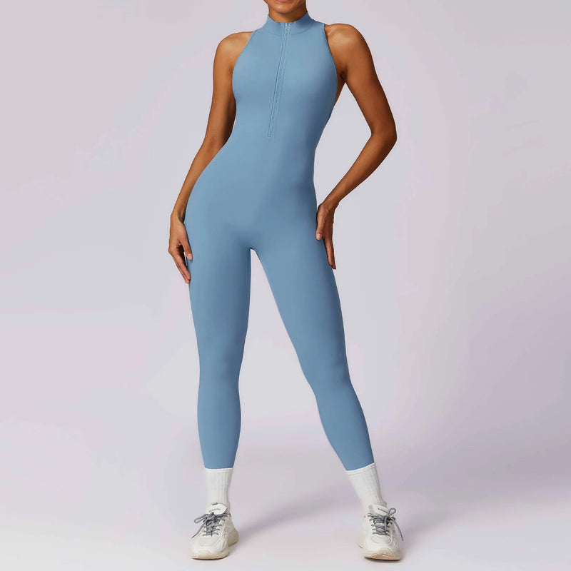V Voltar Terno De Uma Peça Das Mulheres Macacão Esportivo Zíperes Yoga Macacão Backless Sportswear Mulheres Sleeveles Workout Bodysuits Feminino