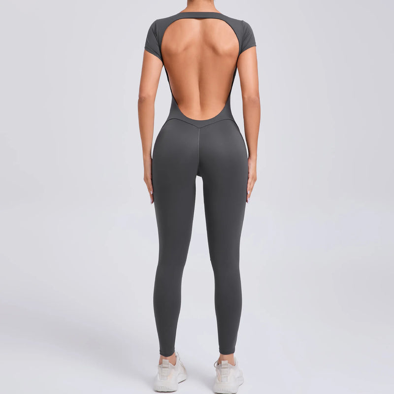 Sexy Mangas Compridas Terno Feminino Macacão Secagem Rápida Roupas de Ioga Treino Bodysuits Backless Esportes Macacão Mulheres Ginásio
