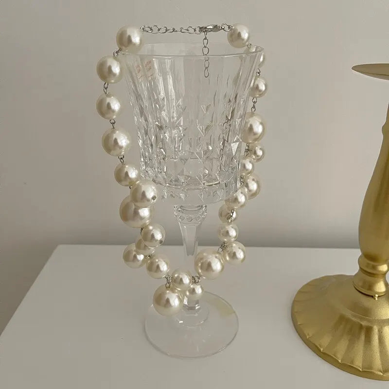 Colar de Pérola Imitada Elegante para Mulheres, Colar Choker com Grandes Pérolas, Colares para Festa, Casamento, Colar de Noiva, Joias, Presentes para Meninas