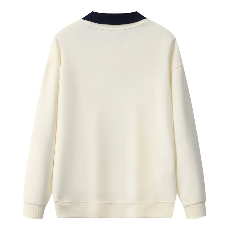 Moletom com capuz de gola polo de manga comprida unissex, blusa de moletom fashion com blocos de cores e patchwork, com capuz para homens, elegante, moletom masculino