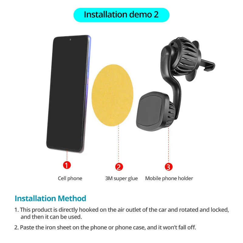 Suporte para Celular Móvel, Suporte Magnético Forte para Carro, Bracket Redondo Dobrável 720° para Celulares Universais, Suportes para Montar no Carro Novo