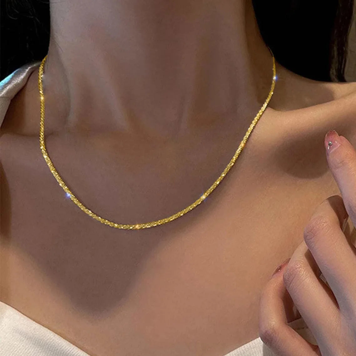 Colar Espumante de Cor Prata Para As Mulheres Na Moda Clavícula Cadeia Gargantilha Meninas Coreano Festa de Casamento Jóias Acessórios