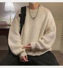 Suéter de gola redonda, cor sólida, básico, masculino, feminino, outono, inverno, parcimonioso, simples, casal, suéter de malha, quente, macio