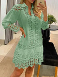 Roupas femininas Elegante Cerimônia Produto Lace Patchwork Sexy Casual Camisa Vestido 2024 Fresco e Doce Lanterna Sono Saia Curta