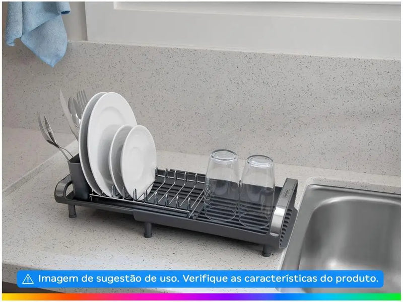 Tramontina Plurale Grafite 9 Pratos Inox Escorredor de Louças com Secadora e Porta para Talheres