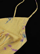 Vestido Feminino Casual Oymimi com Estampa Amarela Elegante Alças Finas Costas Abertas Moda Outono Cintura Alta Vestido de Tornozelo