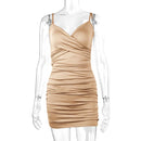 Fairyshely Sexy Ruffle Deep V Short Club Dress Senhoras 2024 Verão Azul Bodycon Vestidos Festa de Noite Mini Vestido Apertado