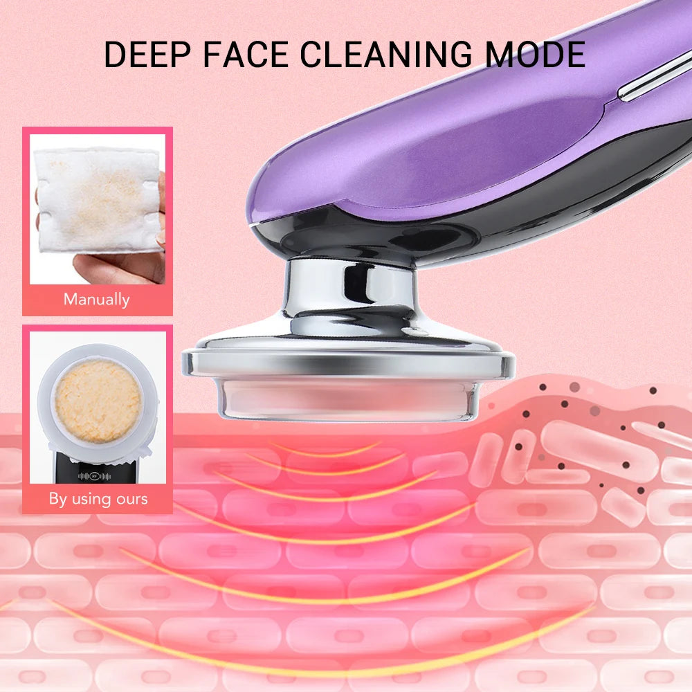 Massageador Facial RF EMS 7 em 1 Ferramentas de Cuidados
