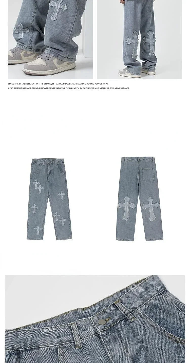 Calças da moda outono calças jeans cruzadas streetwear hip hop cintura baixa jeans largas para coreano Y2k calças cargo femininas