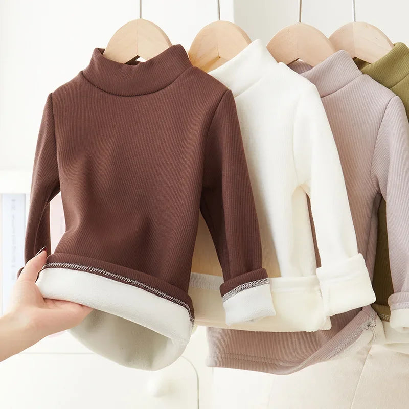Camisa de fundo infantil outono/inverno Nova camiseta quente com fundo para homens e mulheres Roupas de pelúcia de bebê engrossadas