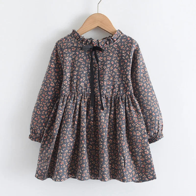 Urso Líder Novo Outono Meninas Vestido Primavera Crianças Princesa Vestido Casual Trajes Florais Crianças Roupas Flores Vestidos 2-8 Anos