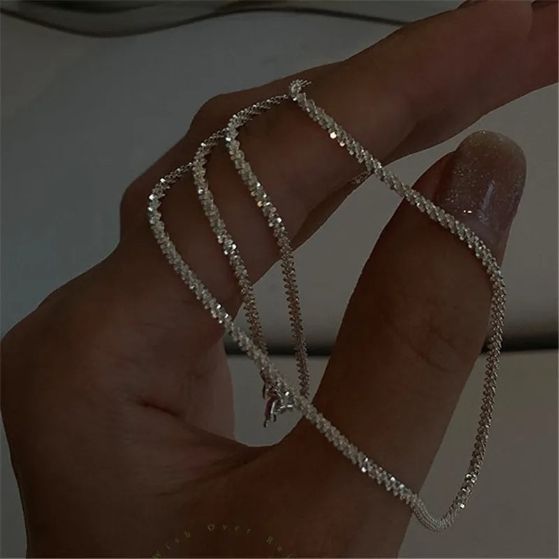 Colar Espumante de Cor Prata Para As Mulheres Na Moda Clavícula Cadeia Gargantilha Meninas Coreano Festa de Casamento Jóias Acessórios