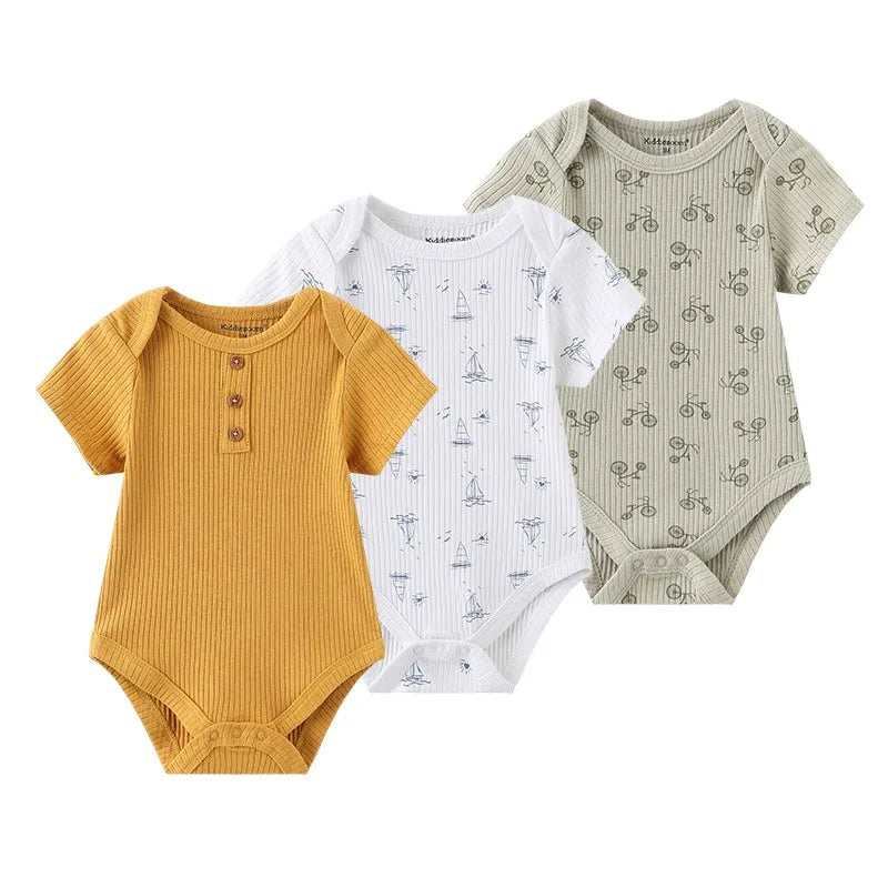 Kiddiezoom 3 PCS Moda Verão Manga Curta Cartoon Baby Bodysuit Algodão Recém-nascido Menino Menina Roupas