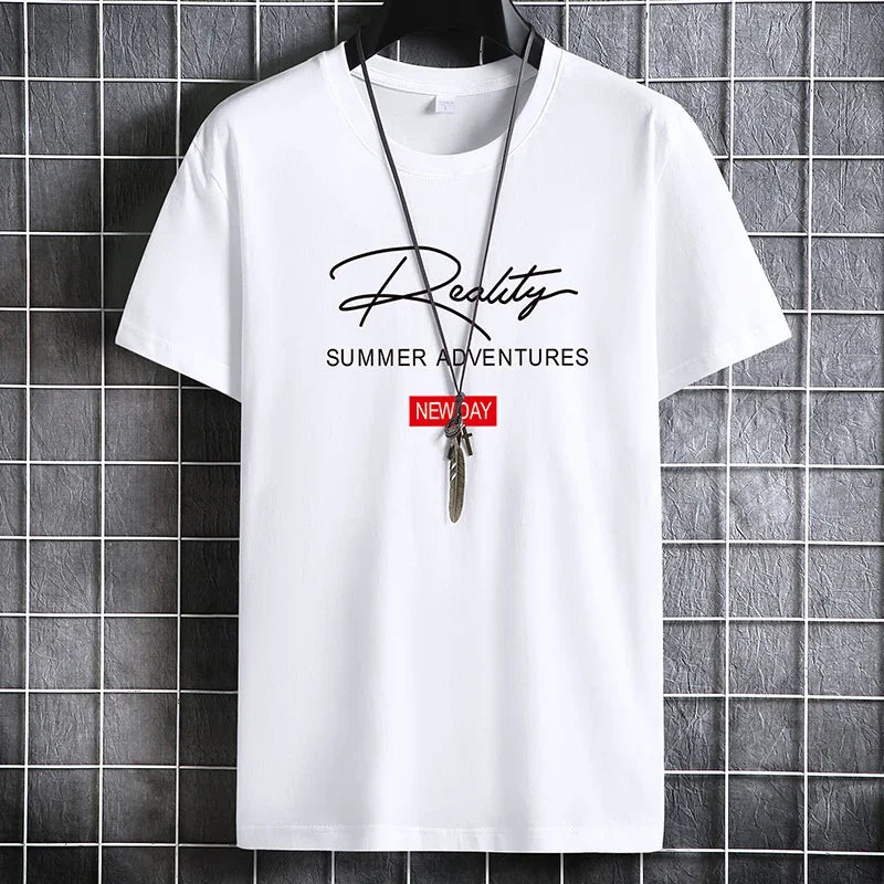 Camisetas masculinas 2024 Masculino Verão Algodão Manga Curta Moda Bottoming Tops Em Torno Do Pescoço Branco Tee Camiseta Oversized Roupas Masculinas