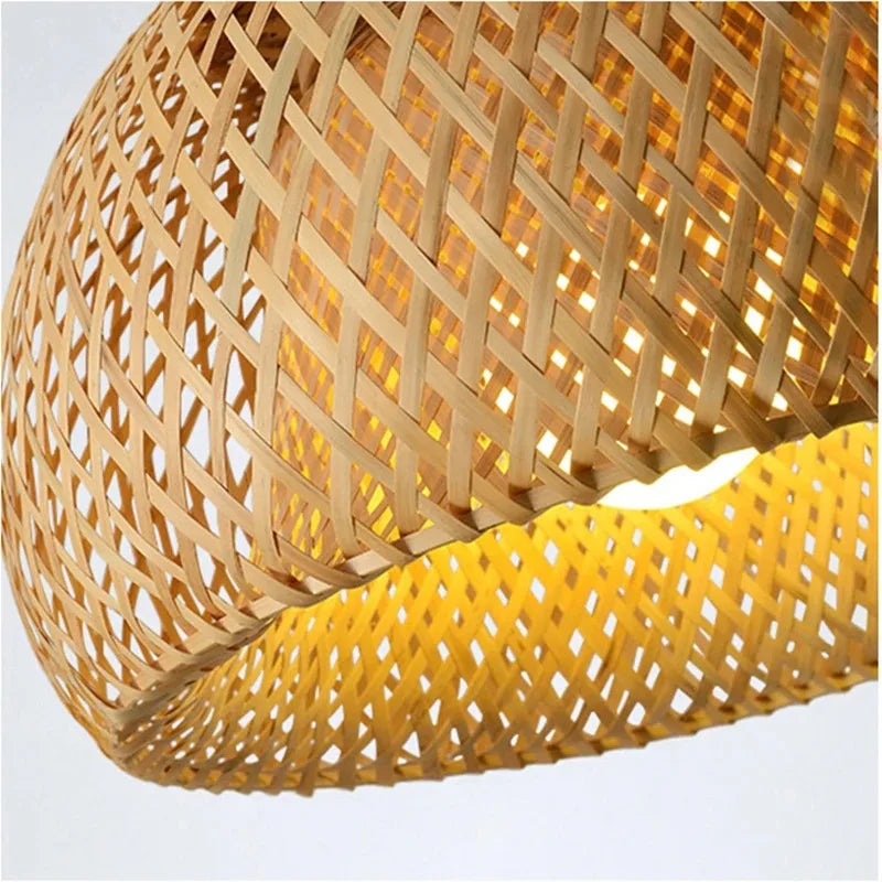 Lanterna de bambu Lâmpada pendente de vime de vime natural E27 Lustres Abajures de bambu tecidos à mão Luminárias Luminárias Penduradas