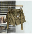 Shorts jeans de bolso grande para mulheres elásticas finas 2024 novas calças cargo curtas de cintura alta primavera/verão para meninas legais calças jeans quentes