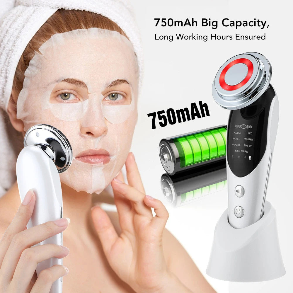 Massageador Facial RF EMS 7 em 1 Ferramentas de Cuidados