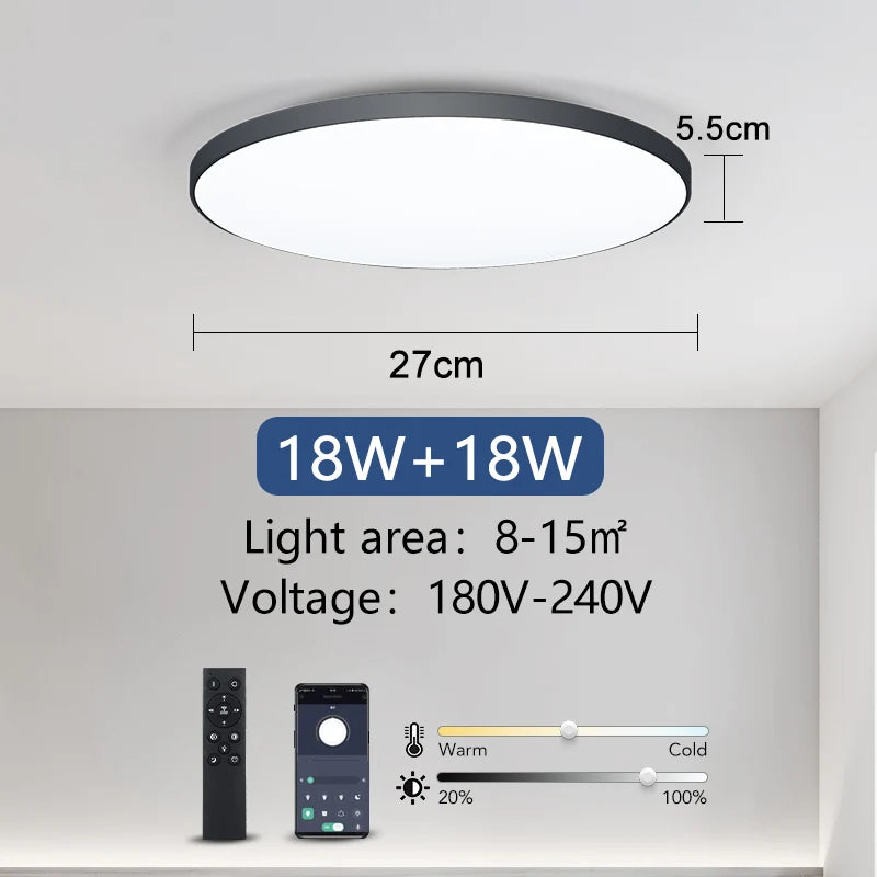 MARPOU Lâmpada de teto inteligente lâmpada led para luzes de teto de quarto com controle remoto Luzes led reguláveis para sala de estar