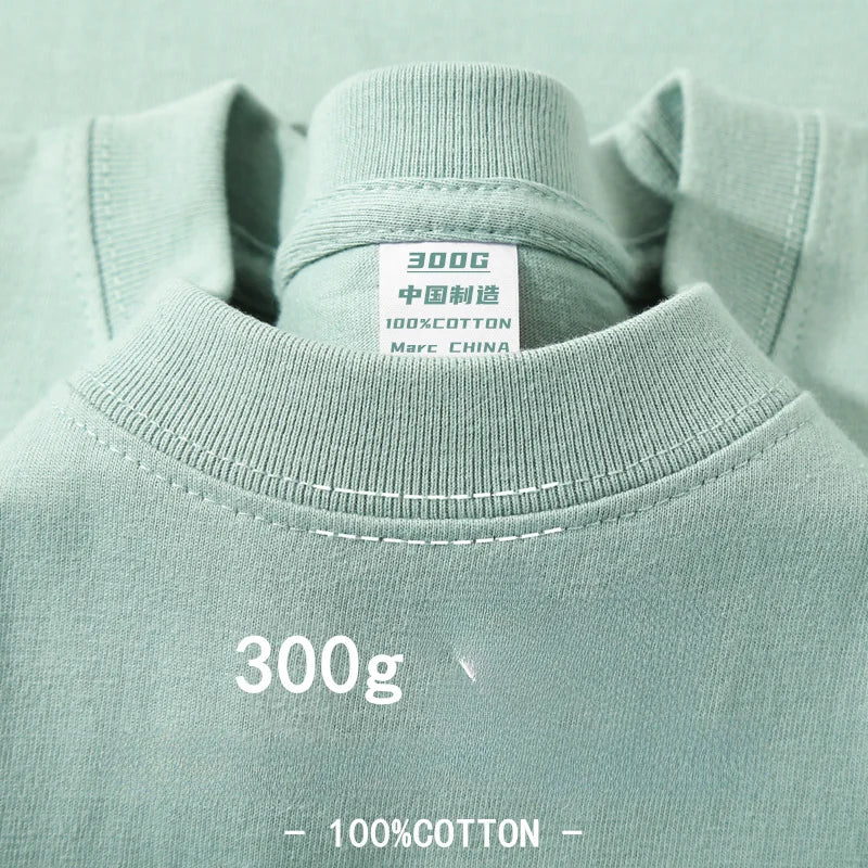 Camiseta de algodão de verão resistente 300 gramas algodão puro americano manga curta camiseta masculina casual base top camiseta grande