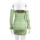 Fairyshely Sexy Ruffle Curto Vestido Clube Senhoras 2025 Outono Verde Bodycon Vestidos Para As Mulheres Festa Apertado Mini Vestido Clubwear