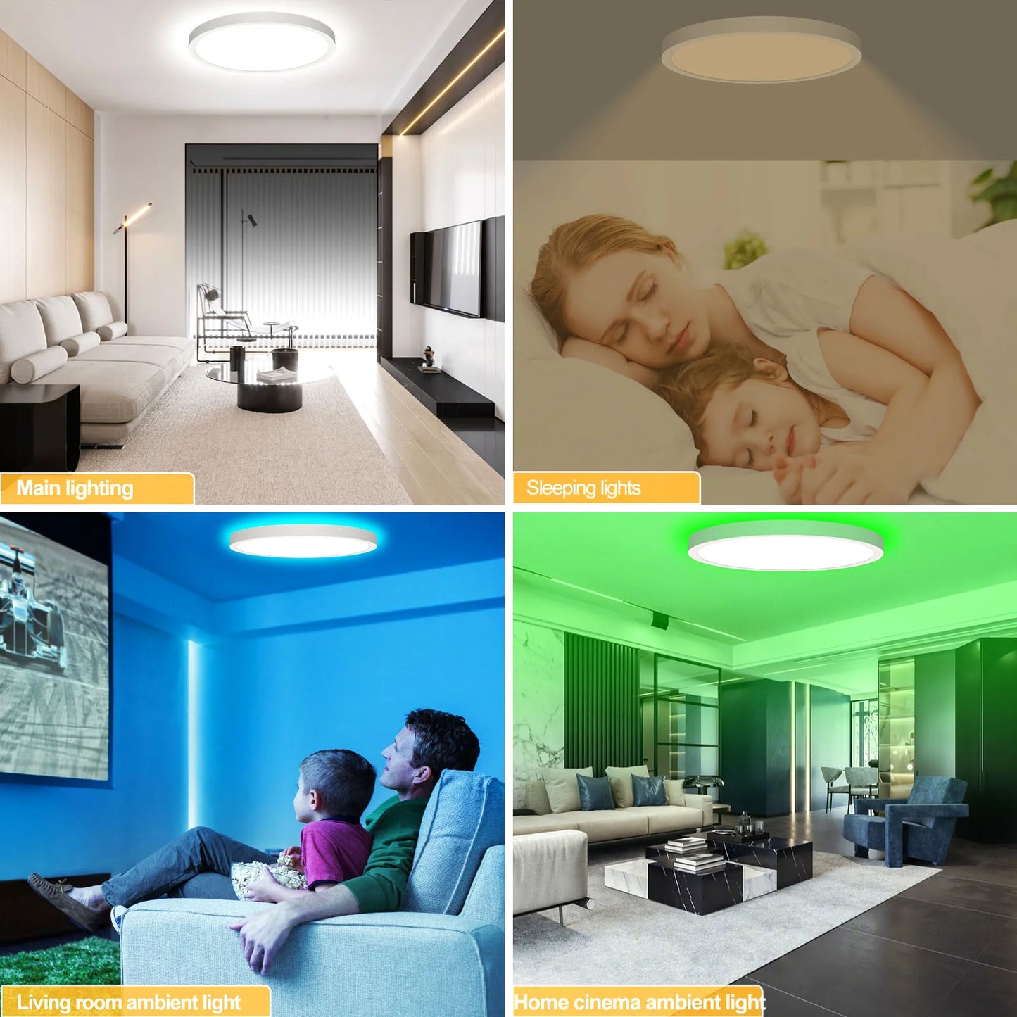 Luz de teto LED 220V regulável com controle remoto 24W 2700LM RGB 3000K-6500K Lâmpada redonda de teto para sala de estar Quarto